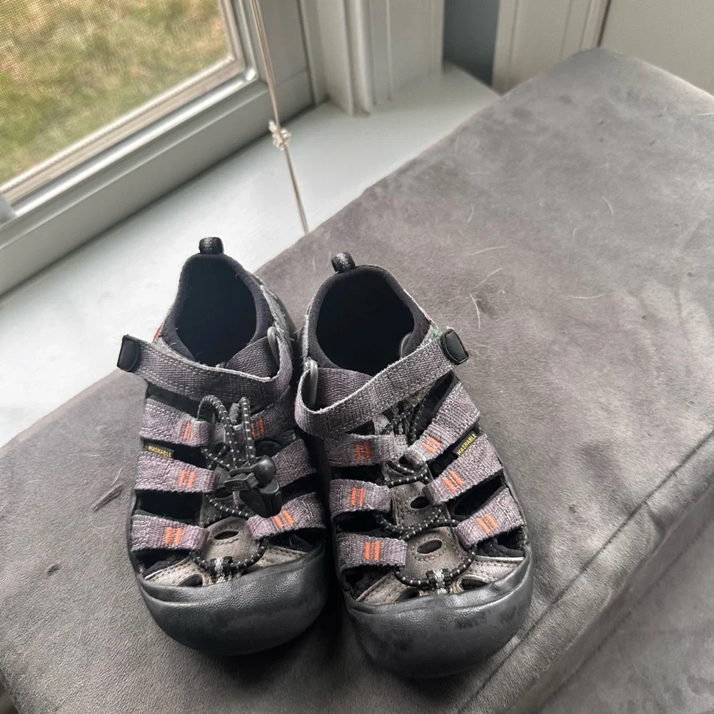 Keen Kids Gray and Black Water Shoe with Orange Accents